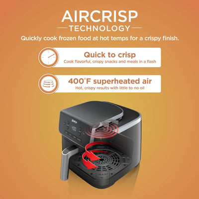Ninja Air Fryer with Air Crisp | 5 QT Capacity fits up to 4lbs of Fries | 4-in-1 Pro Air Fry, Roast, Reheat, Dehydrate | 400°F Max Temp | 1750 Watts | W/Nonstick Basket & Crisper Plate | Grey | AF141
