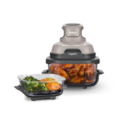 Ninja Crispi 4-in-1 Glass Air Fryer | With Non-Toxic 4QT & 6-Cup Glass Containers & Lids | Microwave, Freezer, Dishwasher Safe | 450°F Max Temp |1500 Watt | Stone | FN101ST