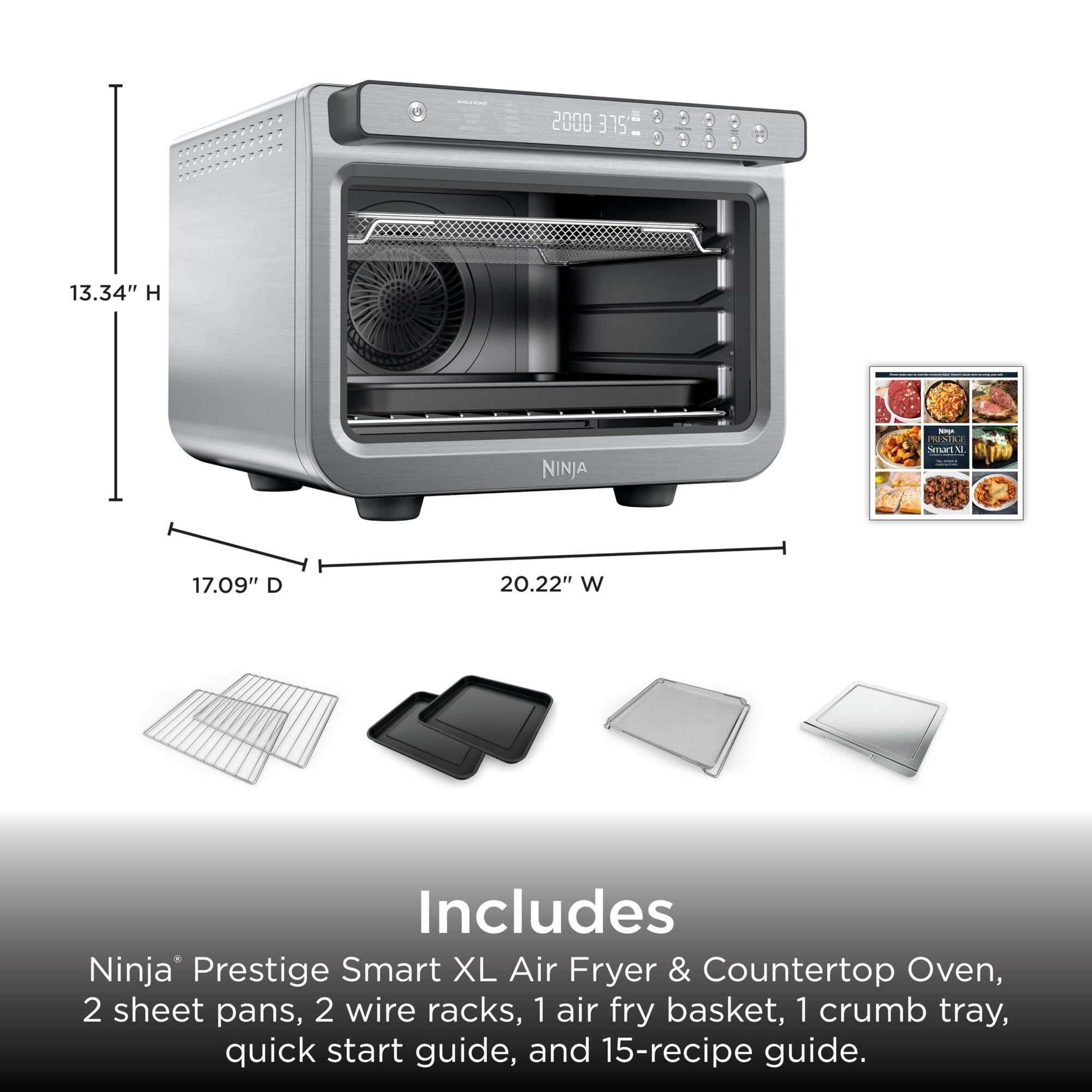 Ninja Air Fryer & Toaster Oven Combo | 10-in-1 Prestige Smart XL Countertop Oven | Bake up to 20 Cookies, Fit up to a 12lb Turkey | Pizza, Toast, Bake, Dehydrate | 1800 Watt | Stainless Steel | DT501
