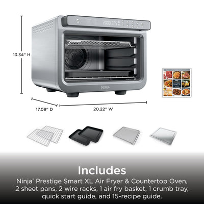 Ninja Air Fryer & Toaster Oven Combo | 10-in-1 Prestige Smart XL Countertop Oven | Bake up to 20 Cookies, Fit up to a 12lb Turkey | Pizza, Toast, Bake, Dehydrate | 1800 Watt | Stainless Steel | DT501