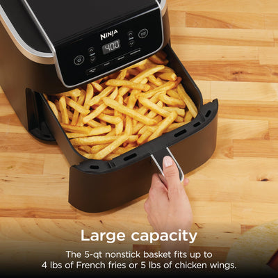 Ninja Air Fryer with Air Crisp | 5 QT Capacity fits up to 4lbs of Fries | 4-in-1 Pro Air Fry, Roast, Reheat, Dehydrate | 400°F Max Temp | 1750 Watts | W/Nonstick Basket & Crisper Plate | Grey | AF141